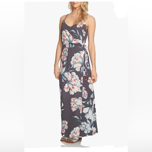 1. State Dresses & Skirts - 1. State grey floral spaghetti strap flowy flirty maxi wrap summer dress size 10